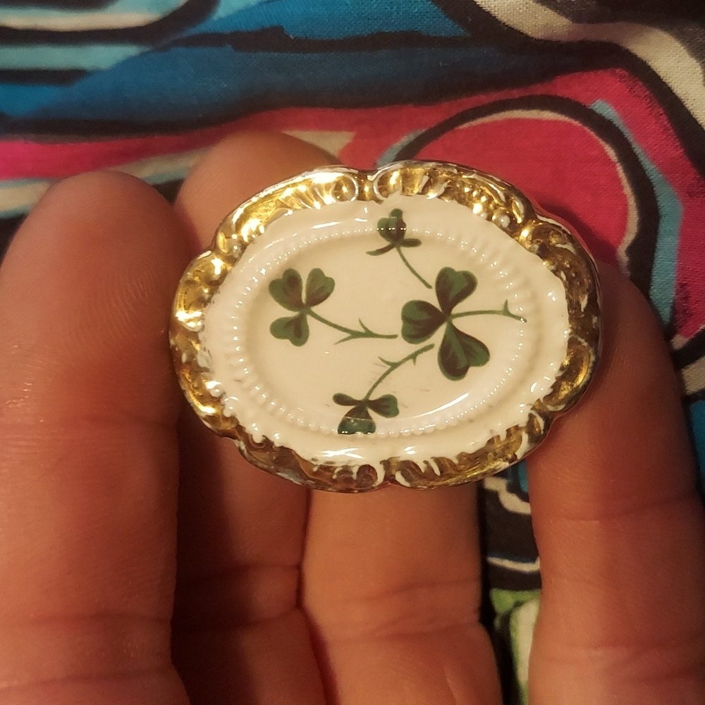 Luck of the Irish! Antique hand painted porcelain encrusted in 24k gold!